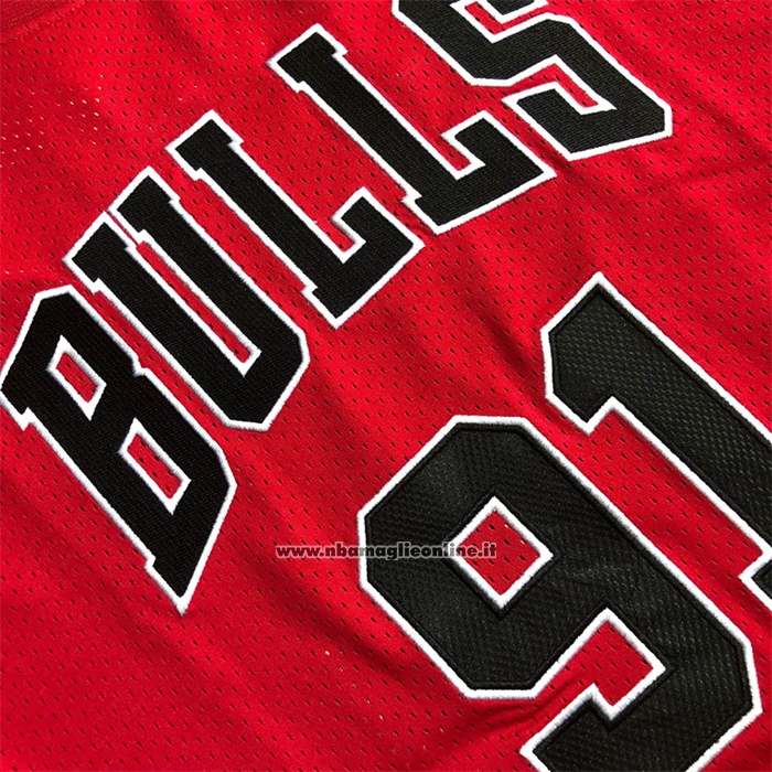 Maglia Manica Corta Chicago Bulls Dennis Rodman No 91 Rosso